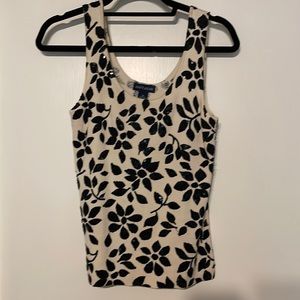 Cream sweater tank with beautiful black beaded flowers